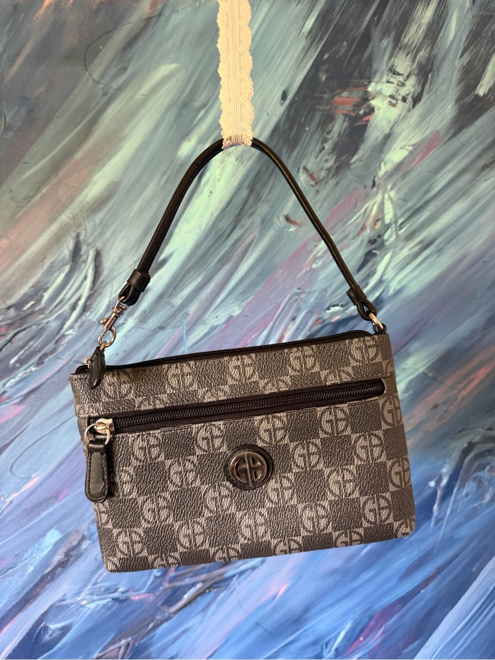 Giani Bernini Grey and Black Monogram Wristlet